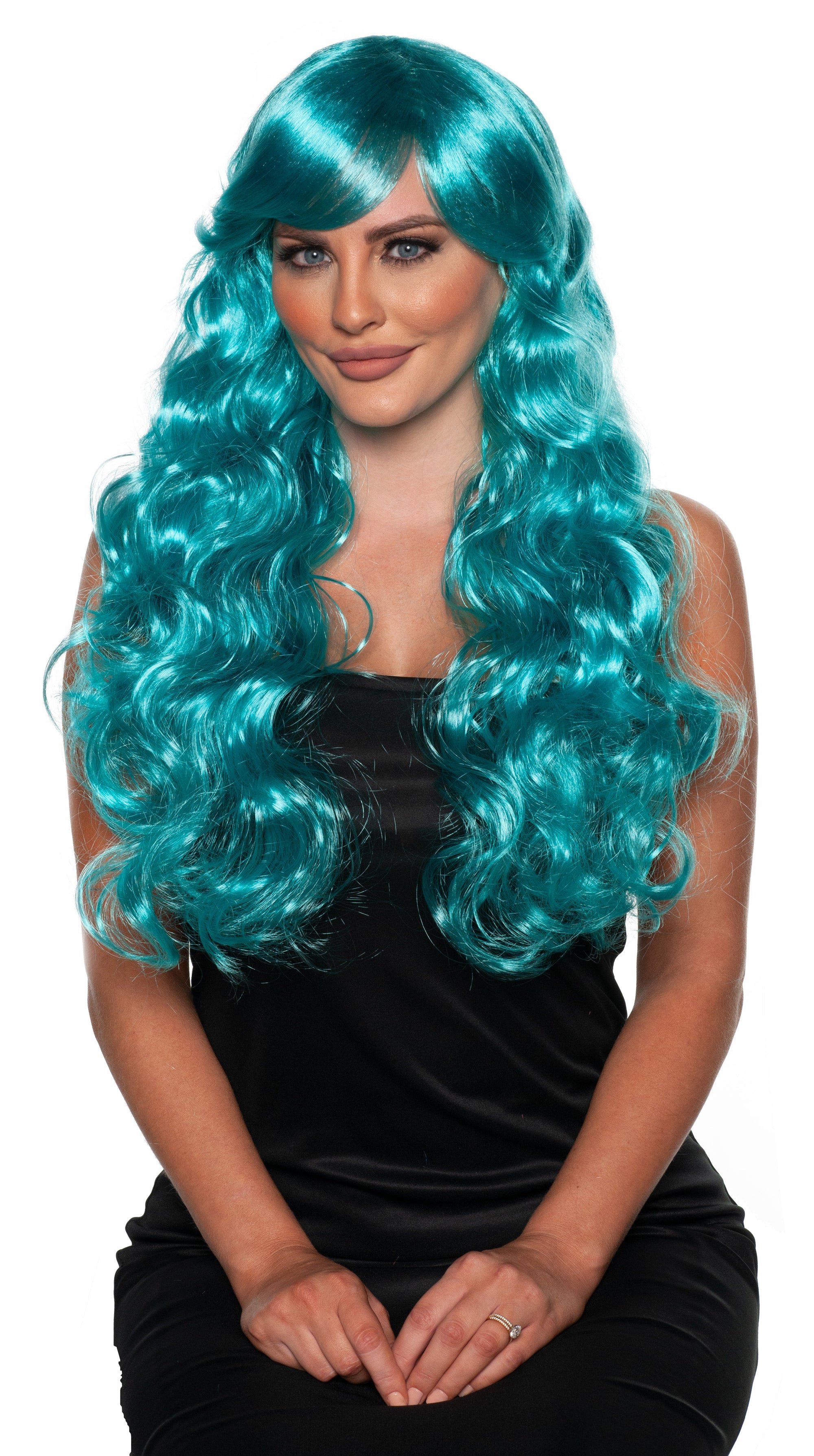 Perruque bouclée longue bleu/vert