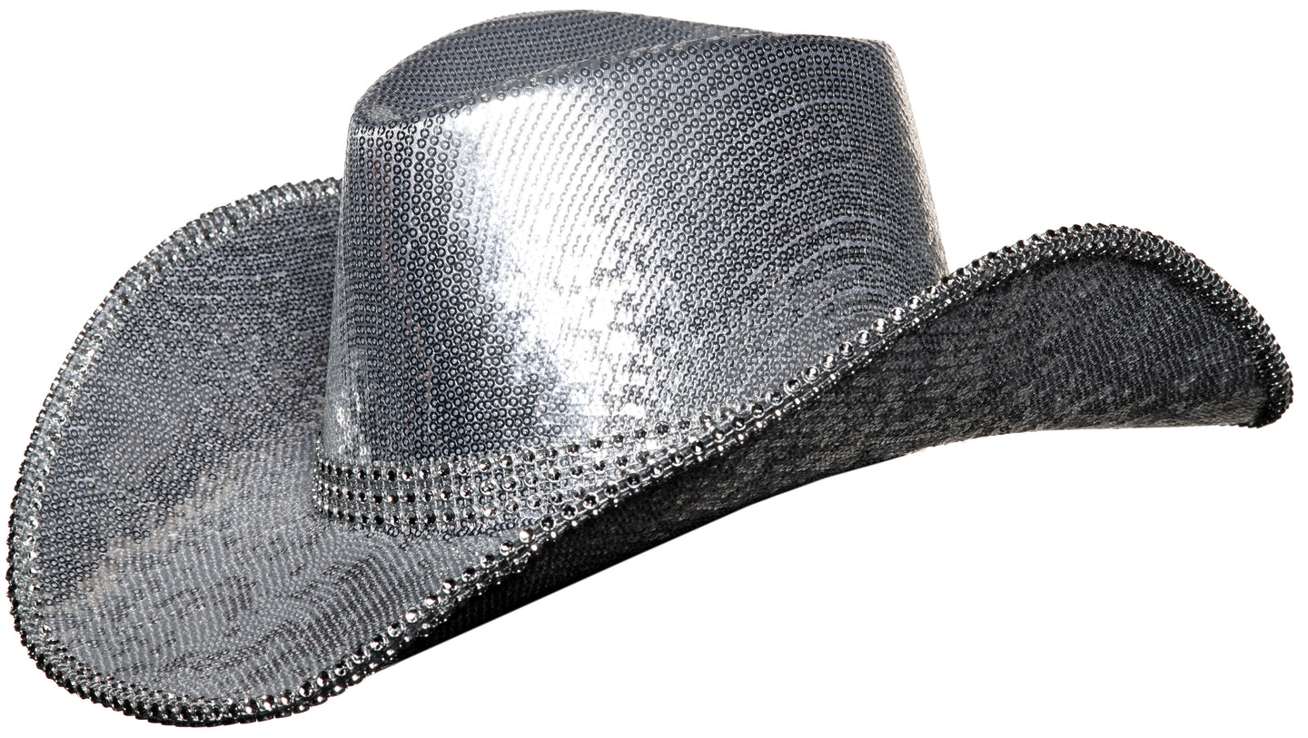 Metallic cowboy hat with rhinestones