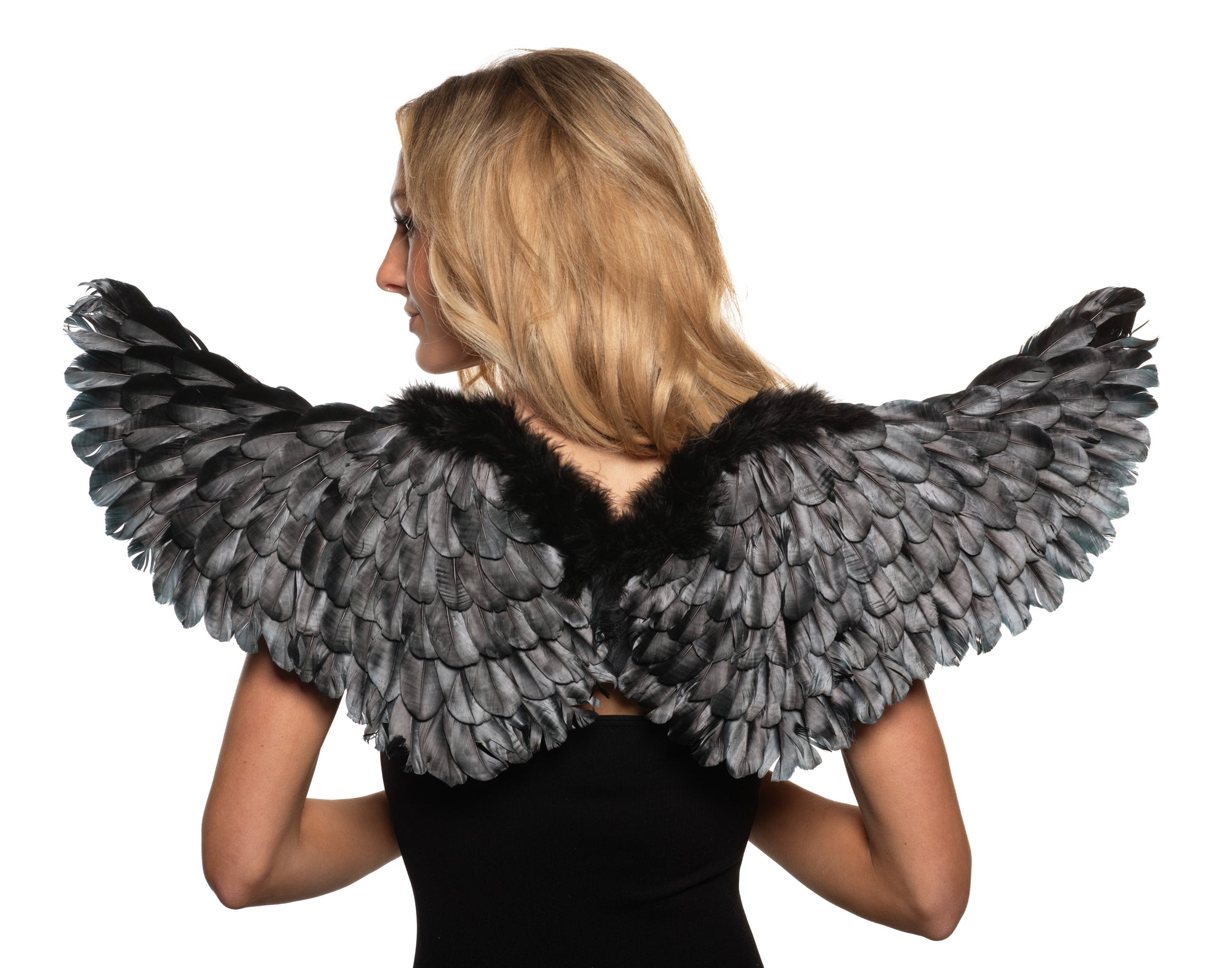 Black standing angel wings