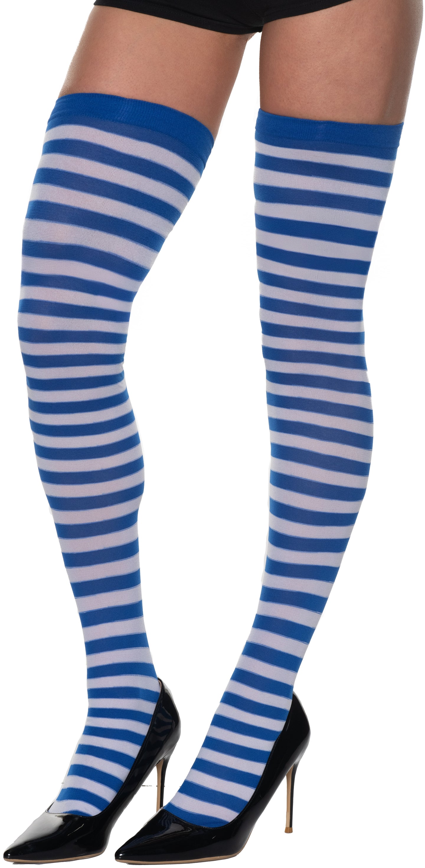 Bas rayés cuisse haute - Blanc/Bleu