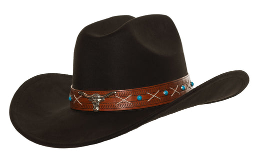Chapeau de cowboy avec bande en cuir brun et couture
