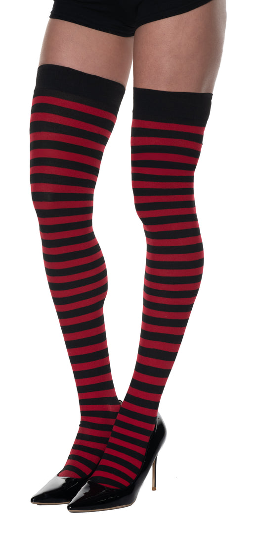 Bas rayés cuisse haute - Rouge/Noir