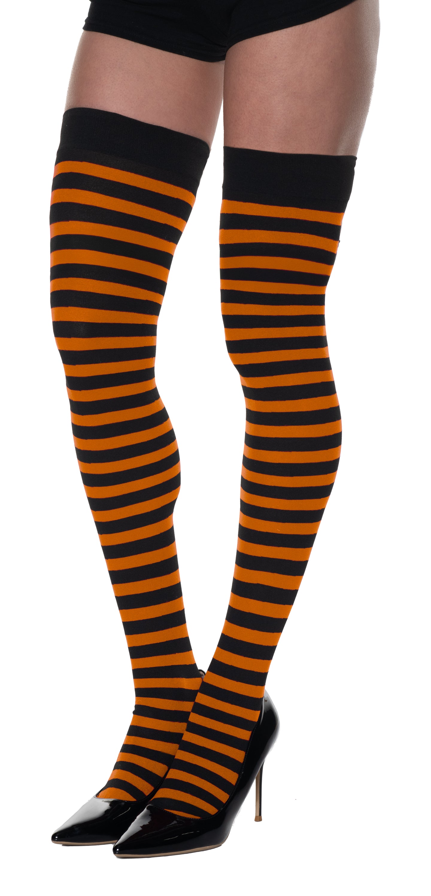 Bas rayés cuisse haute - Orange/Noir