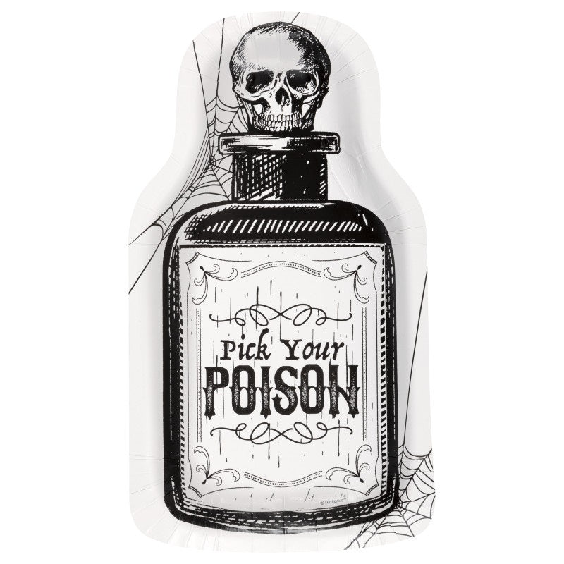 “Pick Your Poison” Sketchy Skull Bottle-Shaped Plates (8/pack)
