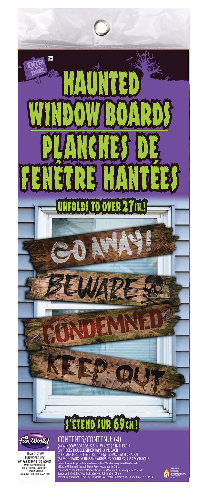 Ensemble de 4 panneaux de fenêtre hantée - Avec mots
