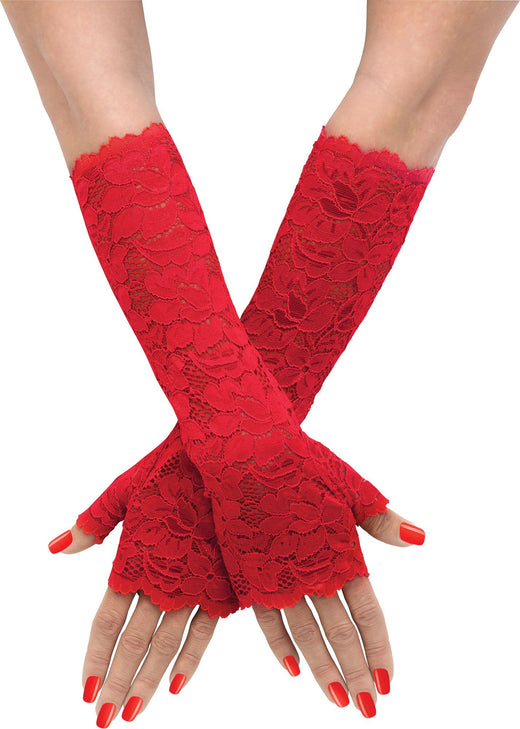 Gants long en dentelle sans doigts - Rouge