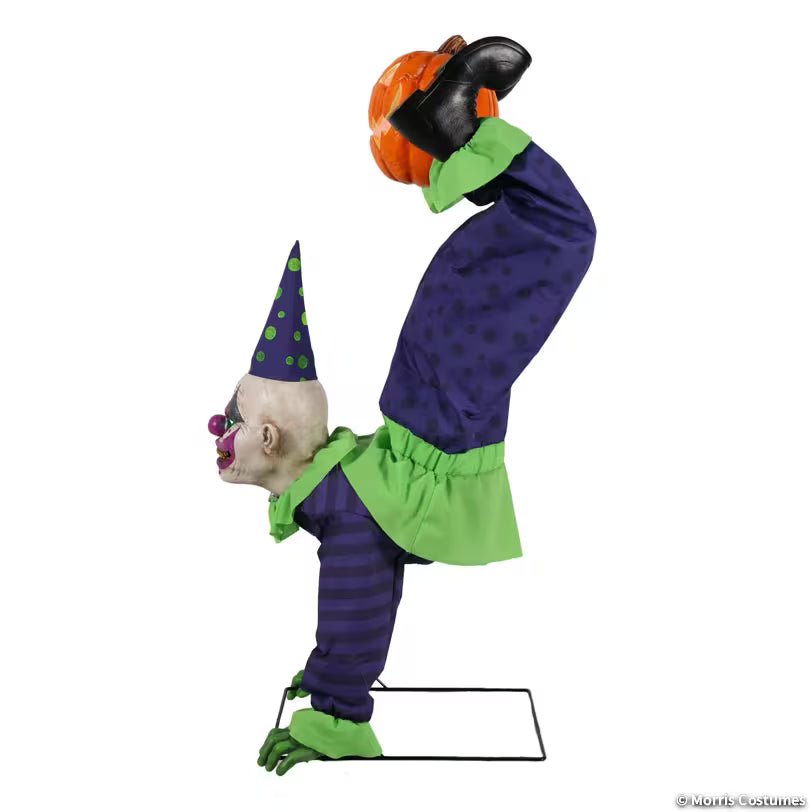 Animated Light-Up Upside-Down Clown with Jack-O'-Lantern Halloween Decoration - 5 ft