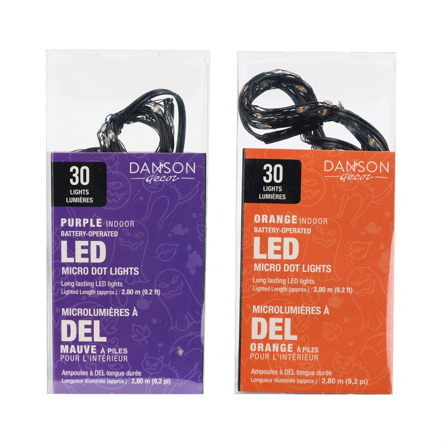 Orange and purple micro LED string lights