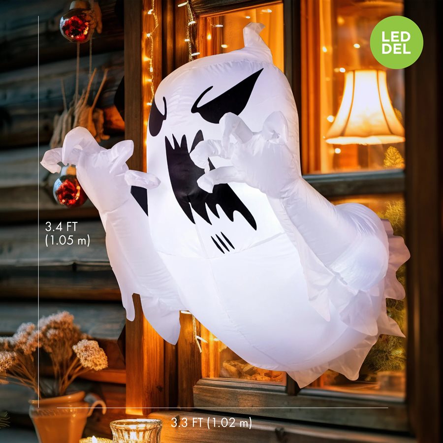 Illuminated inflatable ghost for window