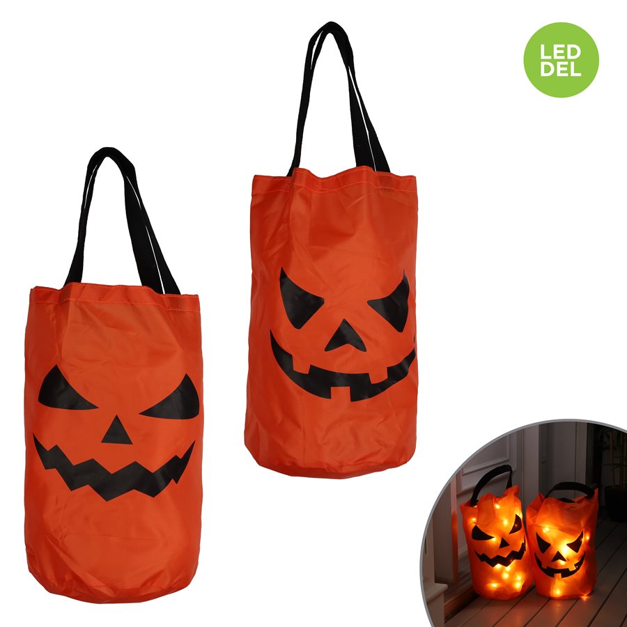 Sac à bonbons citrouille lumineux en tissu à DEL