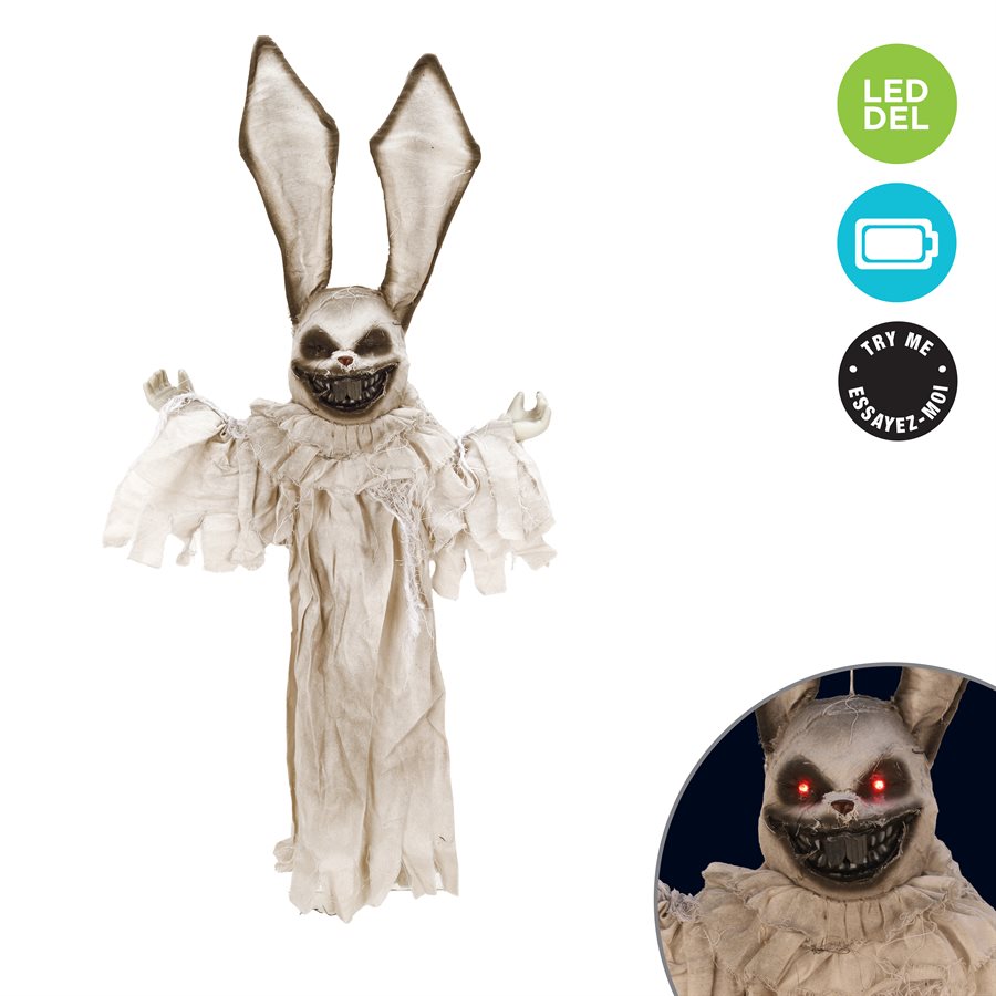 Hanging evil rabbit with glowing red eyes