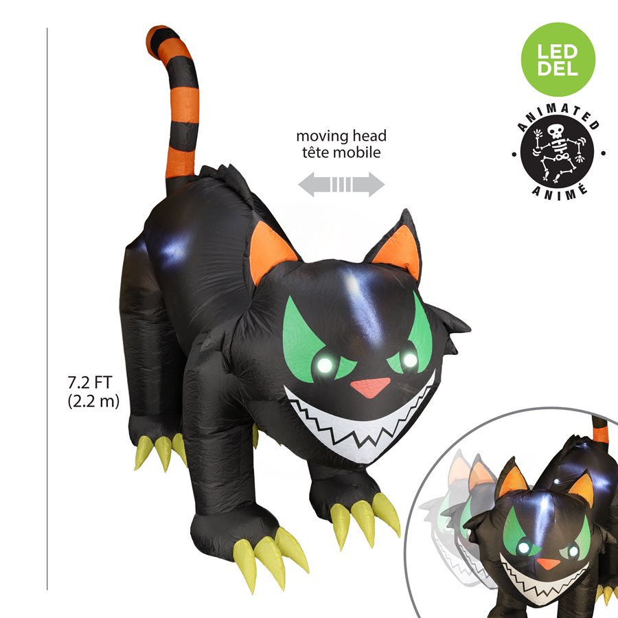 Light-up inflatable black cat with animated head