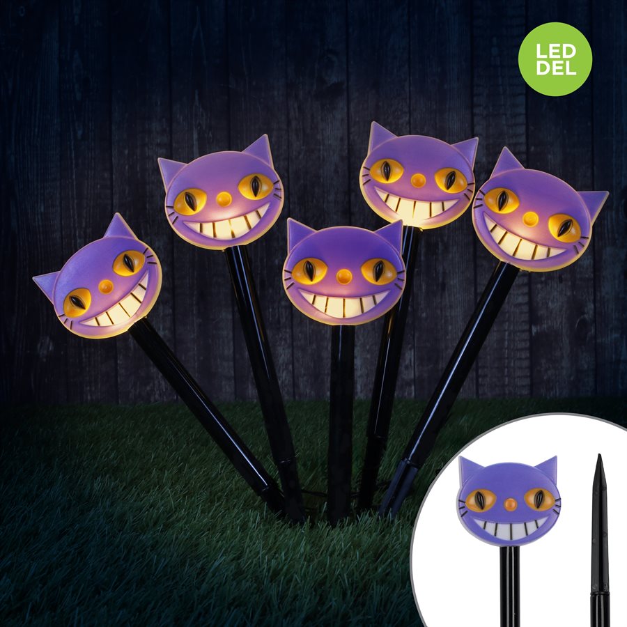 Set of luminous cat lawn stakes