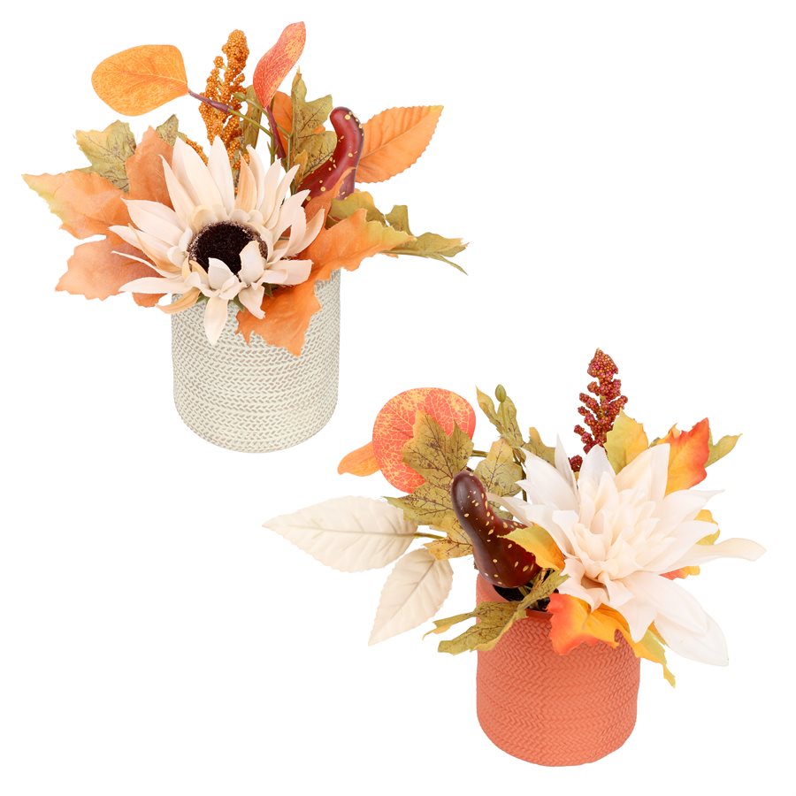 Arrangement de citrouille et fleurs d’automne