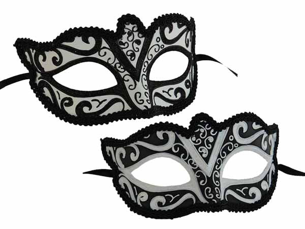 Masque vénitien noir et blanc pailleté