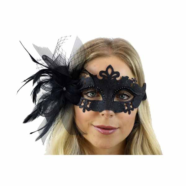 Masque fleur plume noire