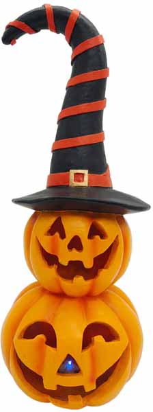 Resin pumpkin with LED witch hat – 14"