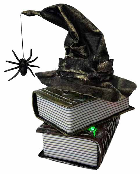 Chapeau de sorcière animé sur livres