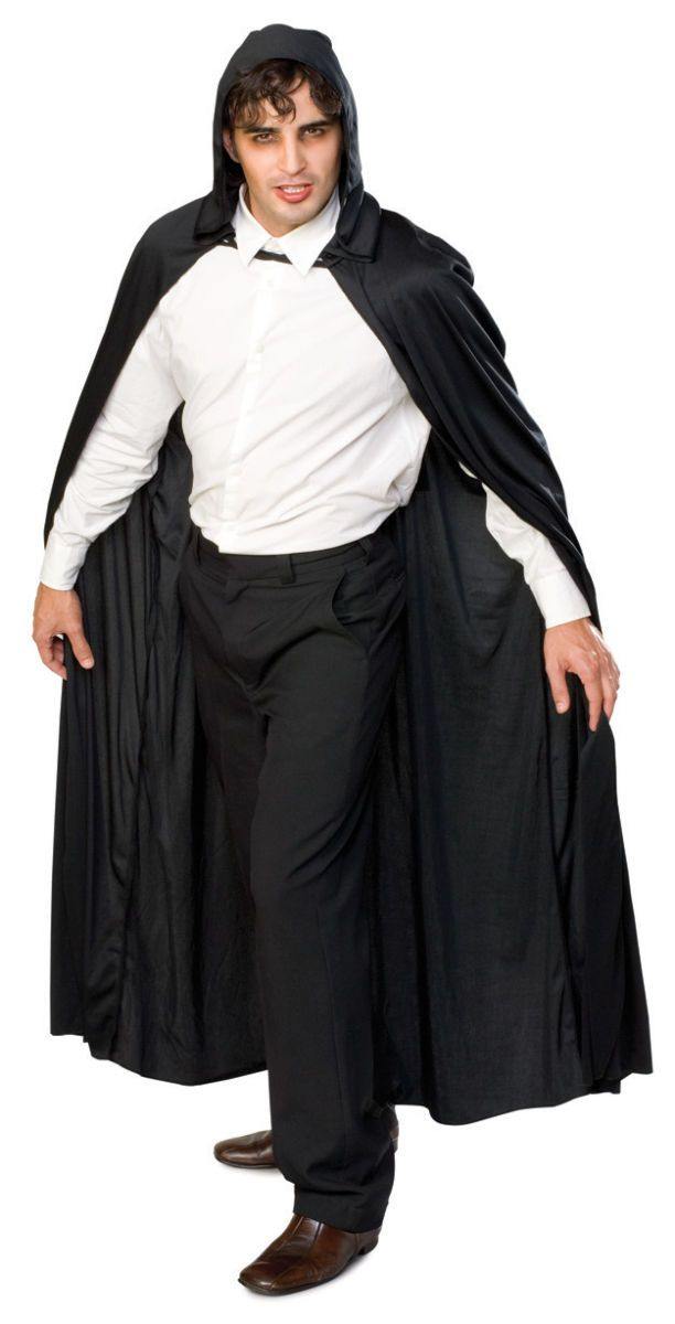 Longue cape de 60" en tissu à capuche - Noir - Adulte