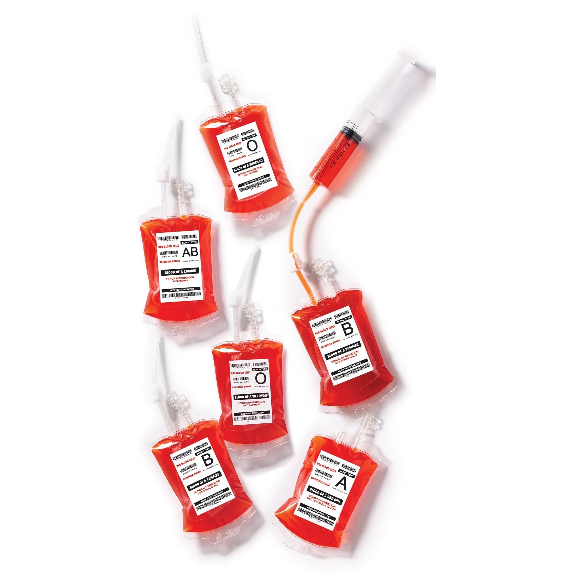 Poches de boisson en forme de poche de sang