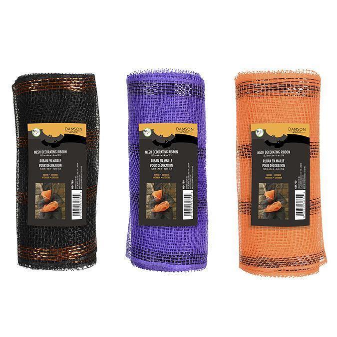 Ruban en Maille Décoratif Rayé - Noir, Violet ou Orange