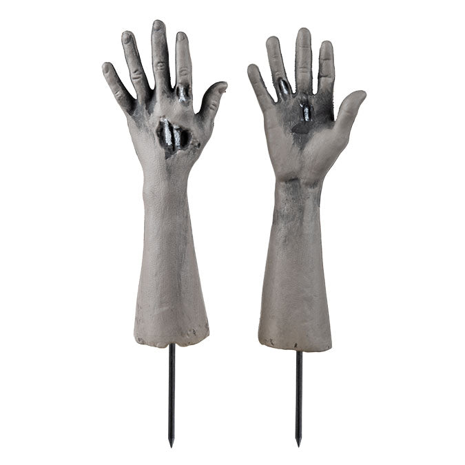 Set of 2 Plastic Zombie Arms on Stake, 23cm H With Stake