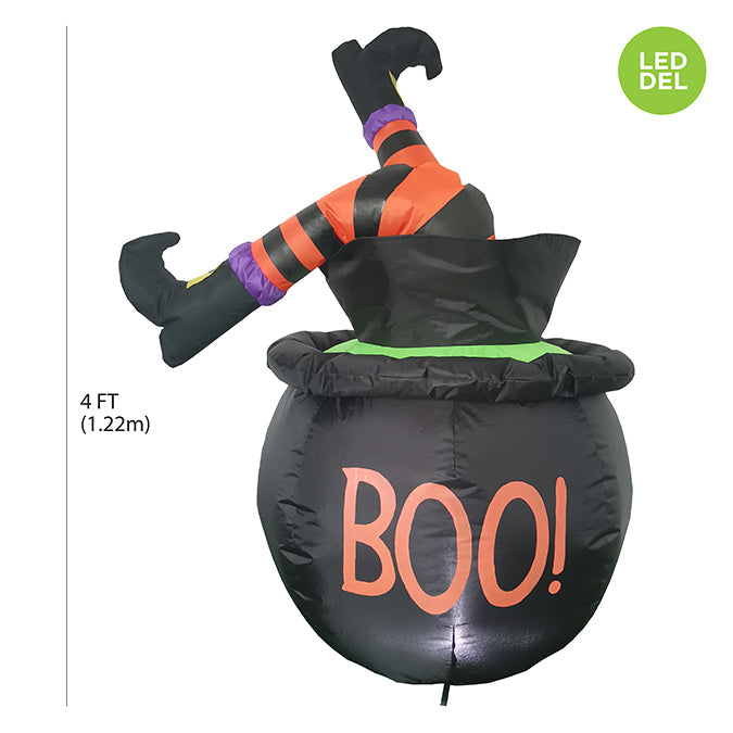 Jambes De Sorciere Dans Un Chaudron Gonflable Avec Lumières Del, 1.22m Hauteur