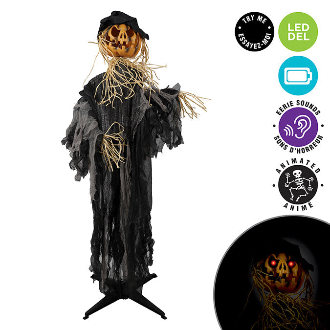 Animated and luminous pumpkin-scarecrow decoration (1.8m) - Demo