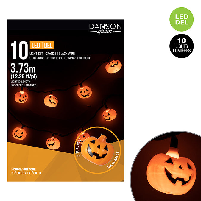 Set of 10 plastic pumpkin LED lights, orange