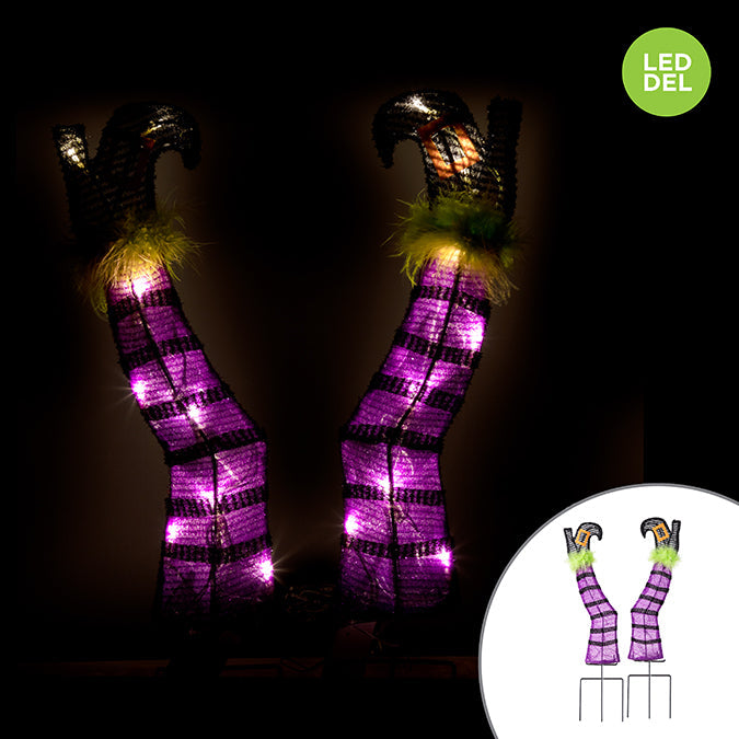 Set of 2 Witch Legs Stakes with 16 Warm White LED Lights, H: 23.6in(60cm)