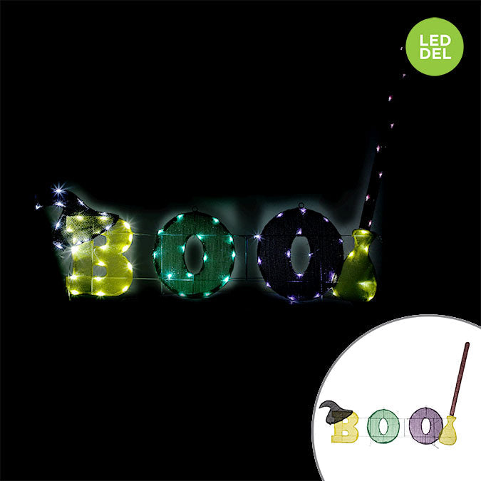 “Boo” LED Sign With Broom, With 70 Pure White Lights, L: 5ft (1.55m)