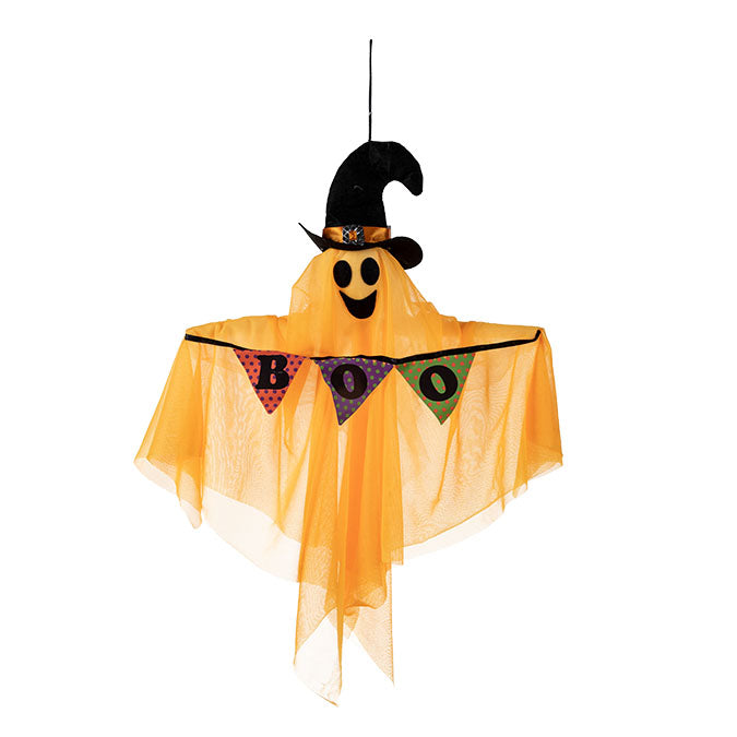 Guirlande Fantome Orange Avec Signe "Boo" a Suspendre, H: 60cm