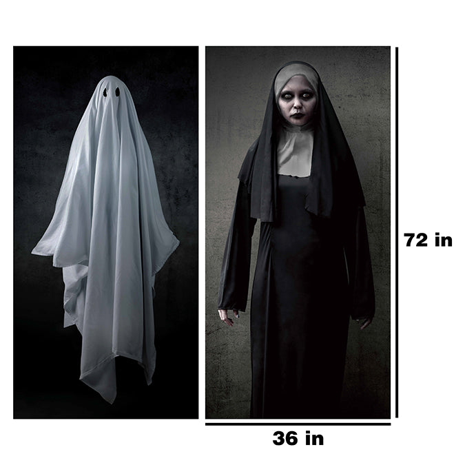 Plastic Door Cover, 2 Assorted: Ghost, Scary Sister. 30in(76cm)