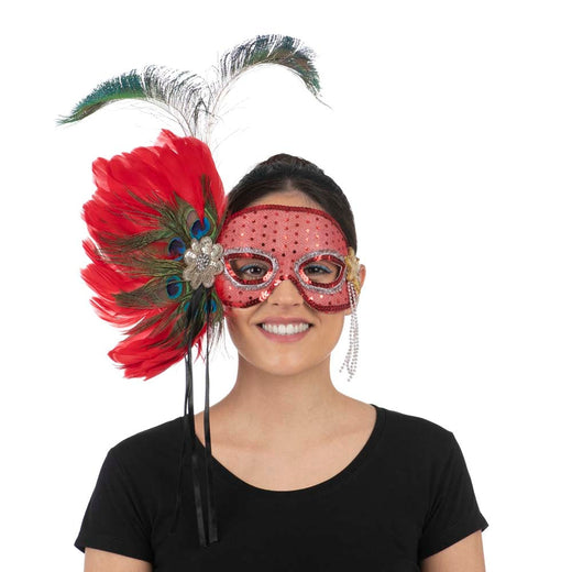 Masque À Plumes - Rouge