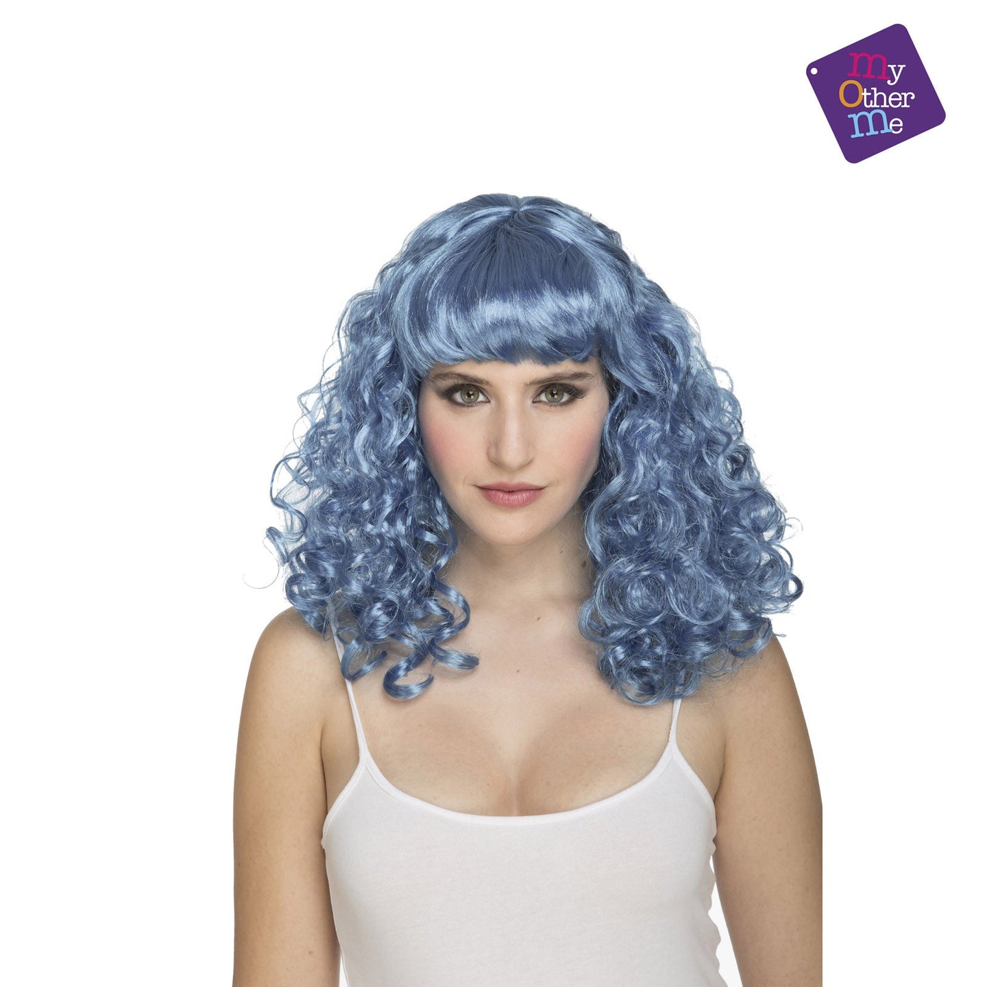 Perruque Bouclée Avec Frange - Bleue