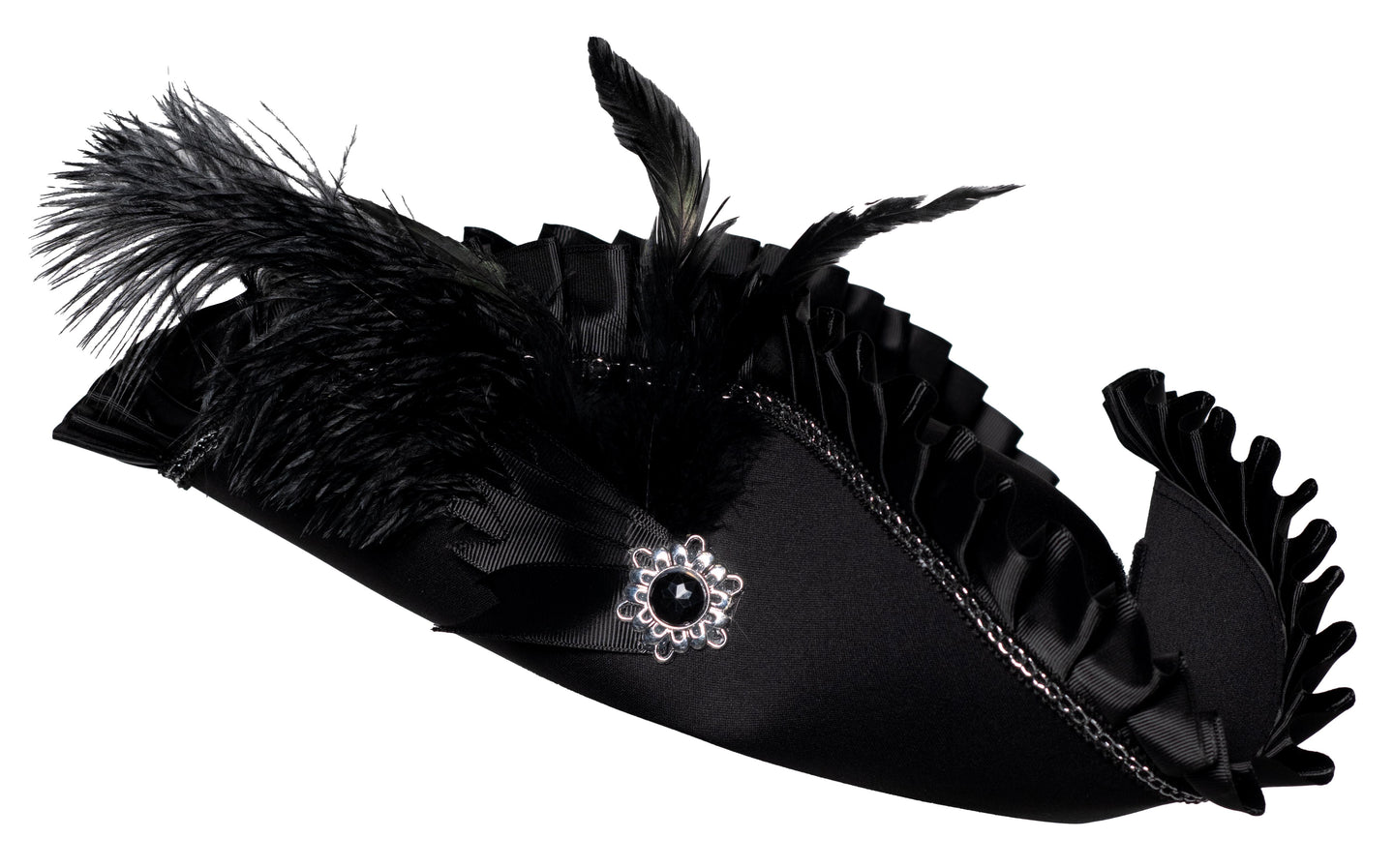 Tricorne noir avec finition plissée