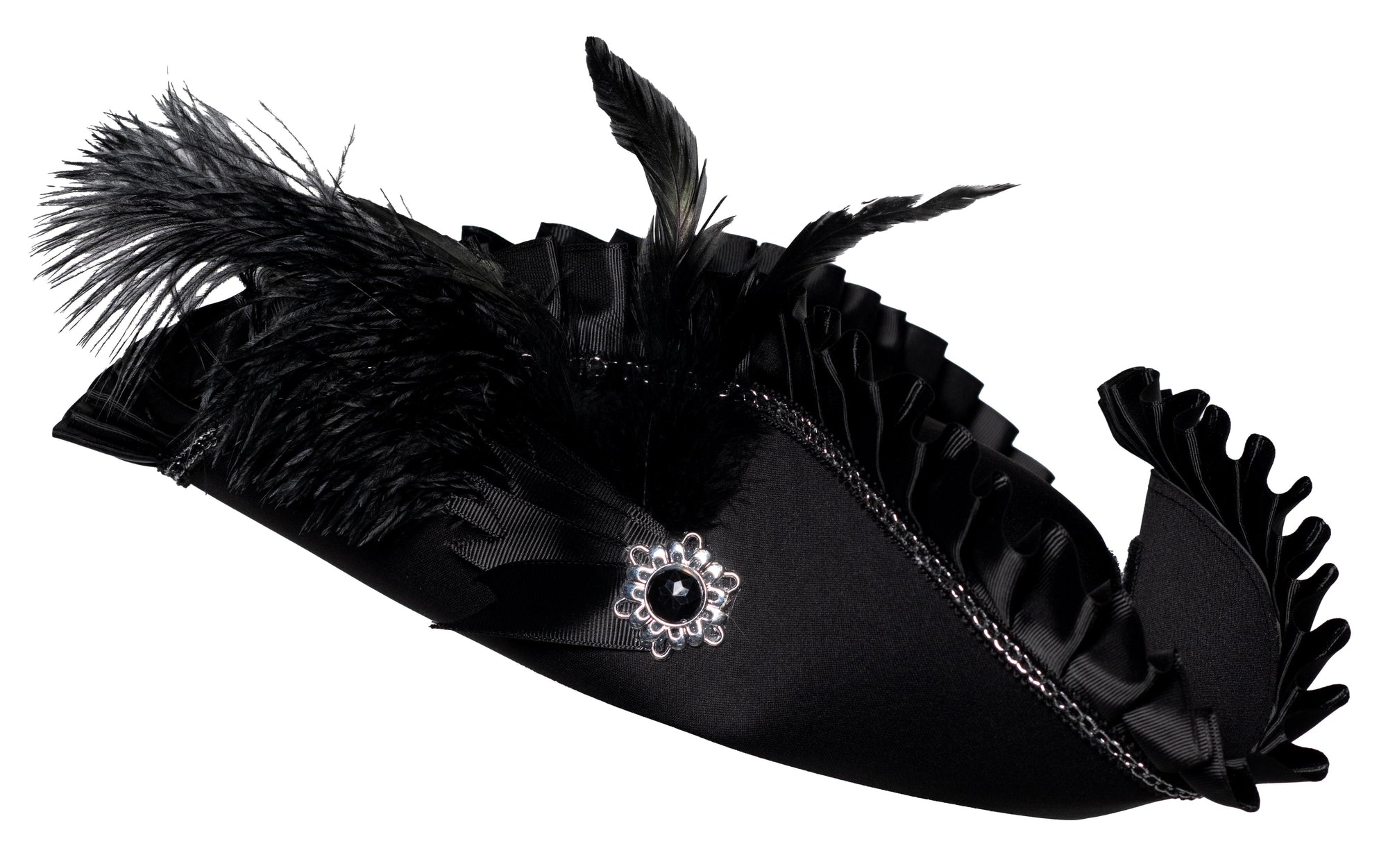 Tricorne noir avec finition plissée