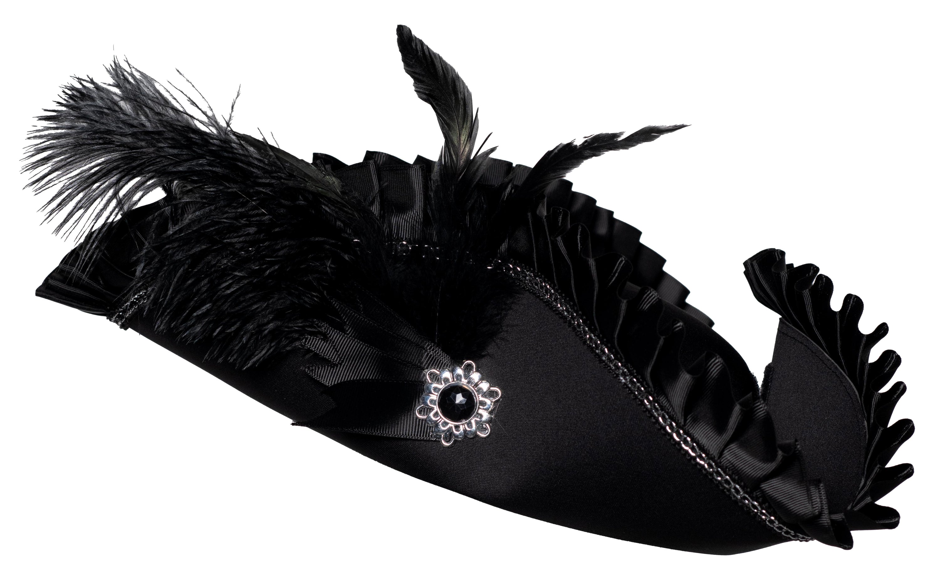 Tricorne noir avec finition plissée
