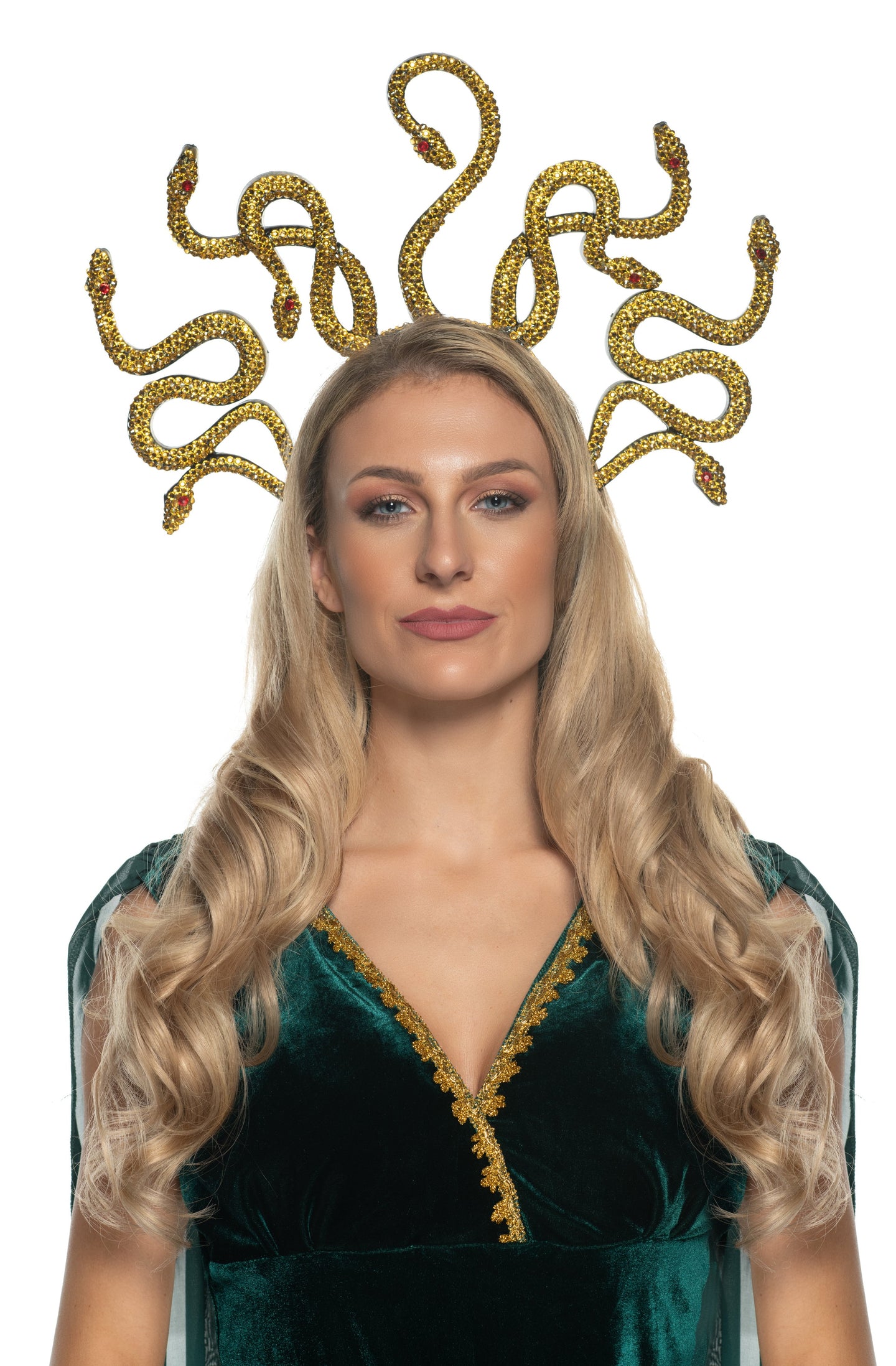 Golden Medusa Headpiece with rhinestones and snakes