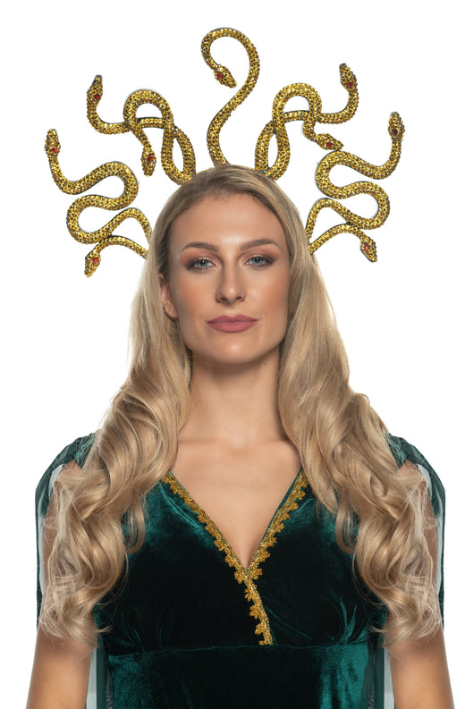 Golden Medusa Headpiece with rhinestones and snakes