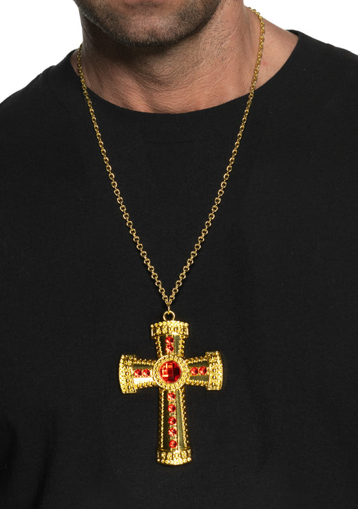 Croix dorée avec pierres rouges