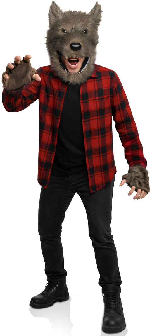Tête de loup en peluche avec gants