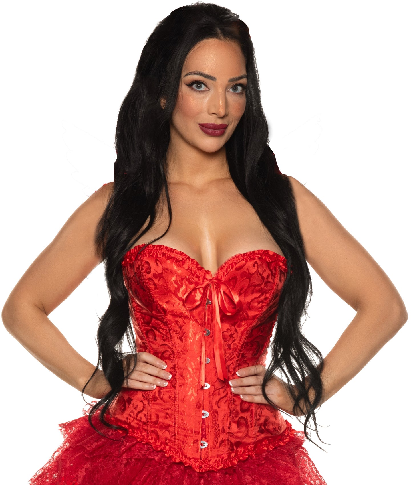 Corset brocart dentelle - Rouge