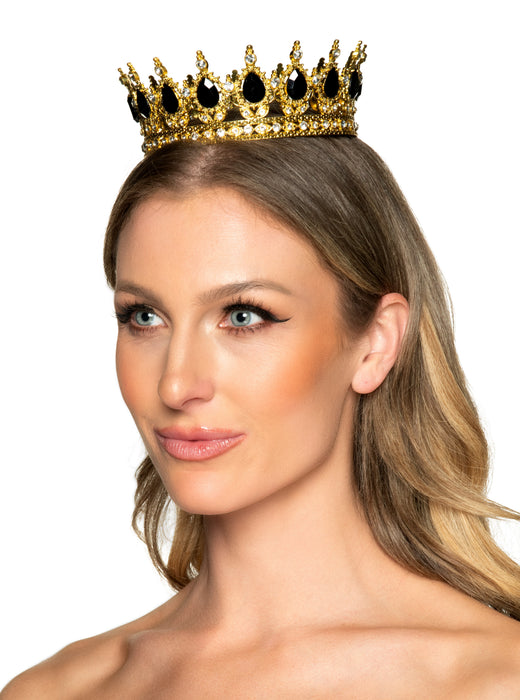 Couronne de reine dorée avec pierres noires