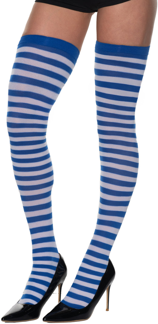 Bas rayés cuisse haute - Blanc/Bleu
