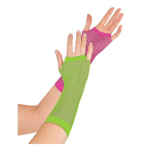 Long neon fishnet gloves