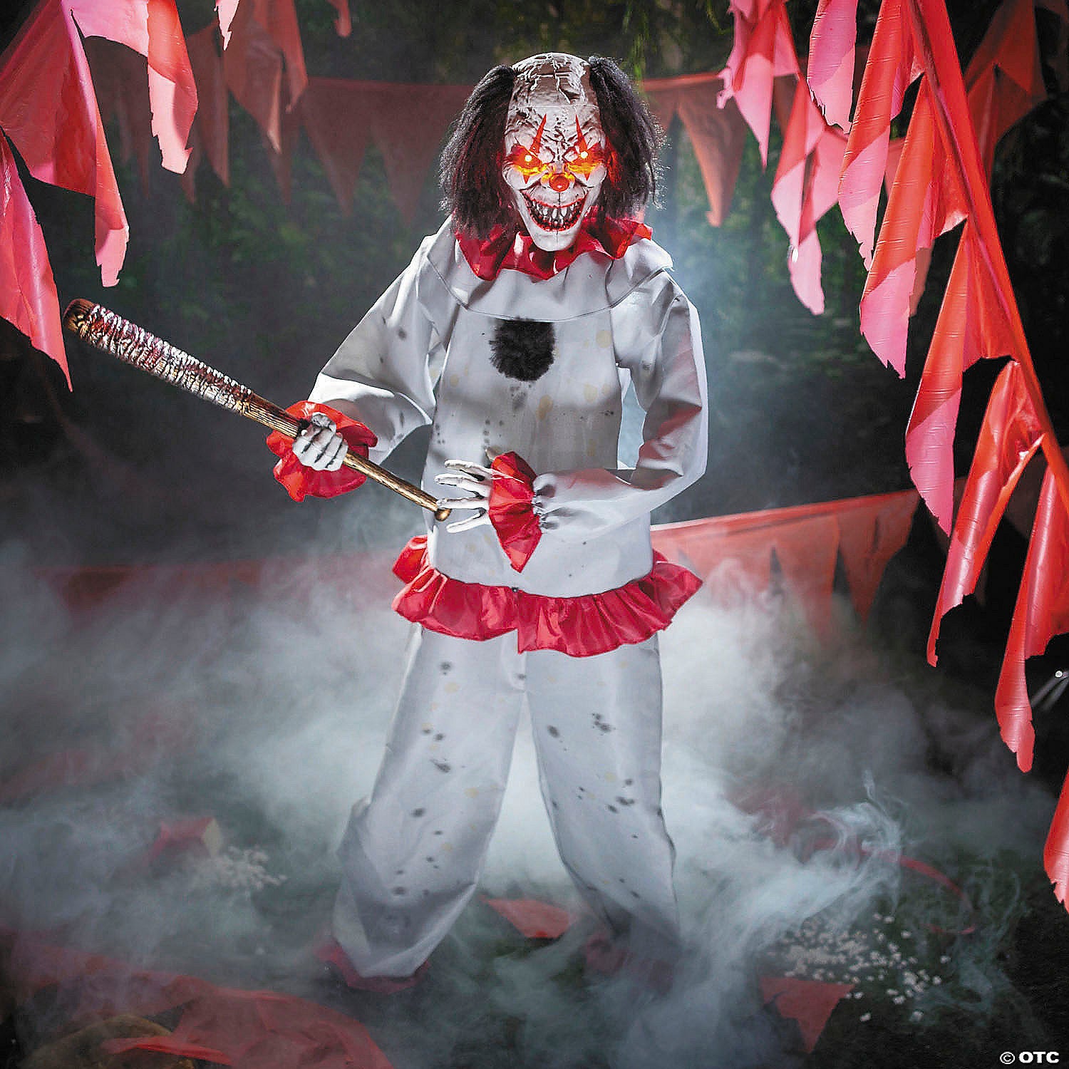 Animated standing clown 5 ft 8.75 in with baseball bat – Halloween decoration