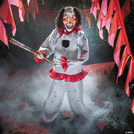 Animated standing clown 5 ft 8.75 in with baseball bat – Halloween decoration