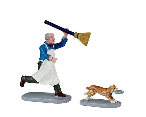 Feline Fish Thief, Set of 2 - Village Lemax