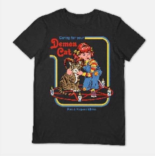 Steven Rhodes - Black Demon Cat T-shirt: S